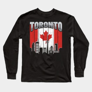 Toronto Canada Skyline Vintage Flag Long Sleeve T-Shirt